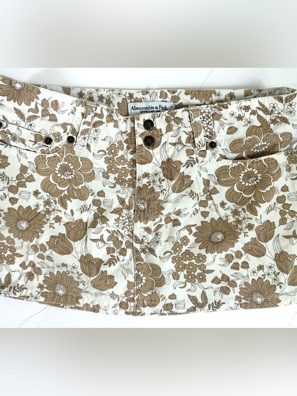 Vintage Abercrombie & Fitch Low Rise Floral Mini Skirt Sz 6 100% Cotton Y2K Tan